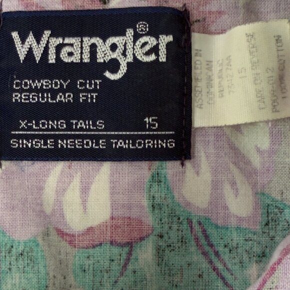 VNTG Wrangler Cowboy‑Cut Floral Aztec Pearl‑Snap Western Shirt Size 15 – Retro - Picture 5 of 11